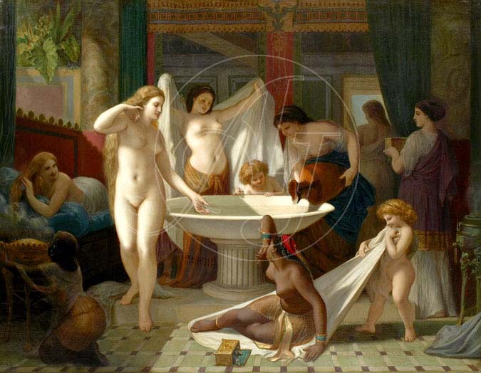 Young women bathing.